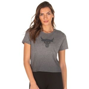 NWT UNDER ARMOUR Women's The Rock Bull Cropped T-Shirt 1346829 Gray Size XS